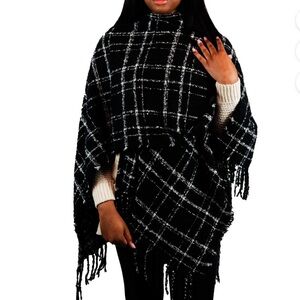Black and White Plaid Poncho